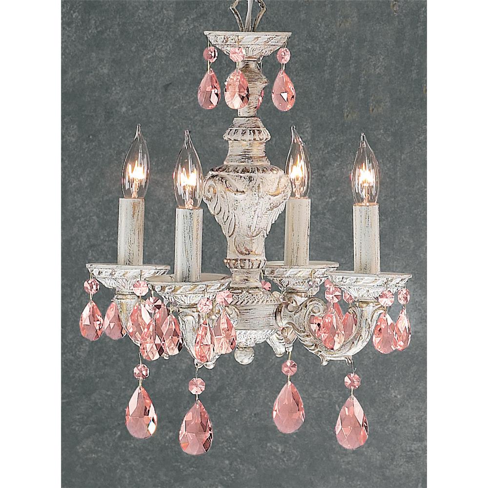 Classic Lighting 8334 AW PRO Gabrielle Mini Chandelier in Antique White with Prisms Rose