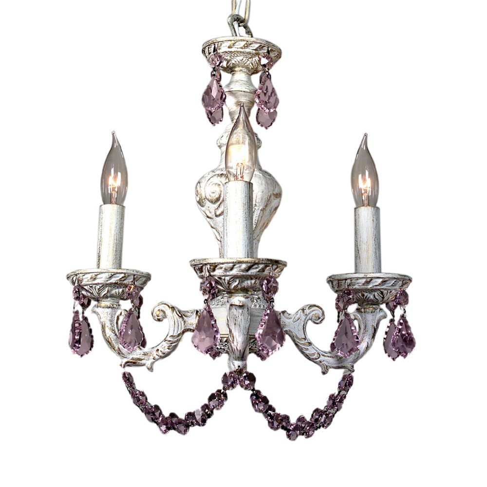 Classic Lighting 8335 AW PNK Gabrielle Color Mini Chandelier in Antique White with Crystalique-Plus Pink