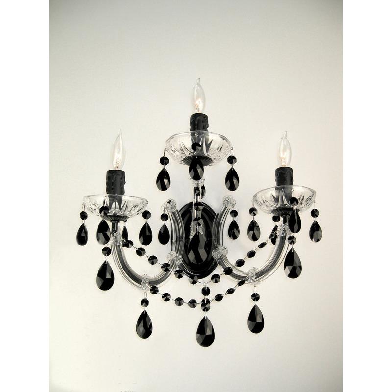 Classic Lighting 8343 BBLK CBK Rialto Traditional Wall Sconce in Black on Black with Crystalique Black