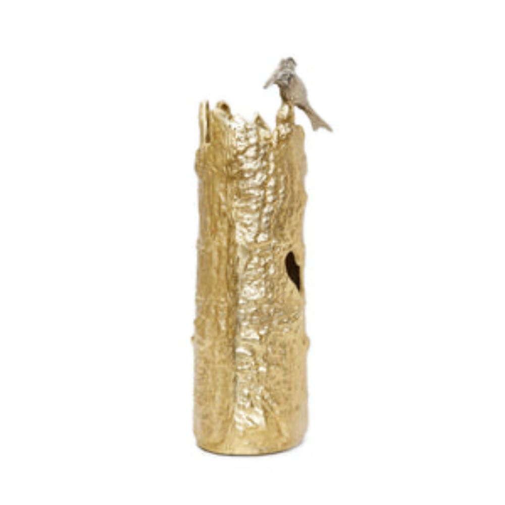 18"H Gold Decorative Vase with Nickel Bird