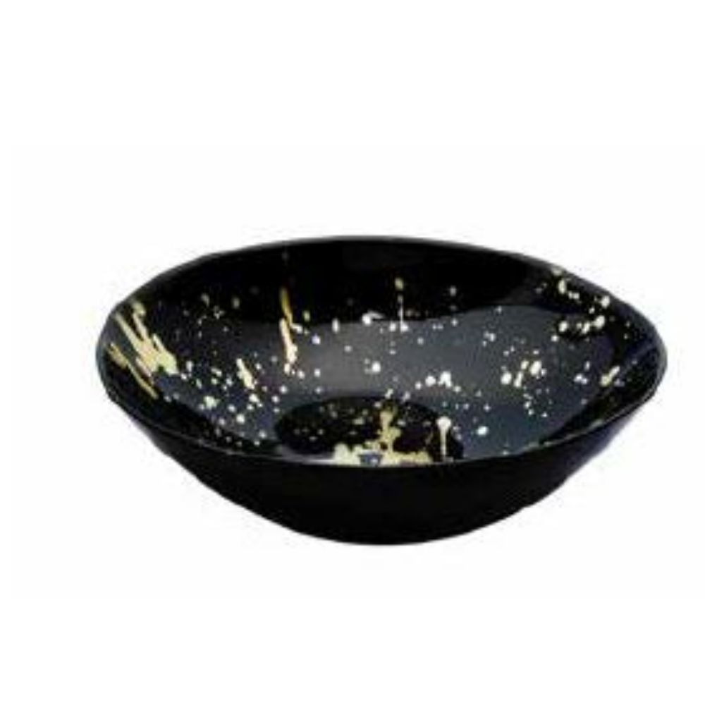 Small Black Dessert Bowl with Splashy Gold Design