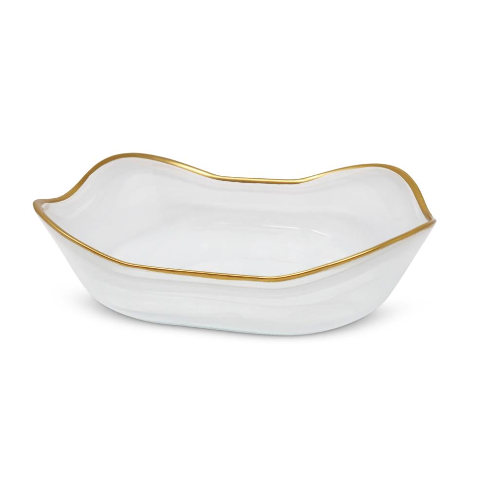 White Alabaster Bowl with Gold Rim