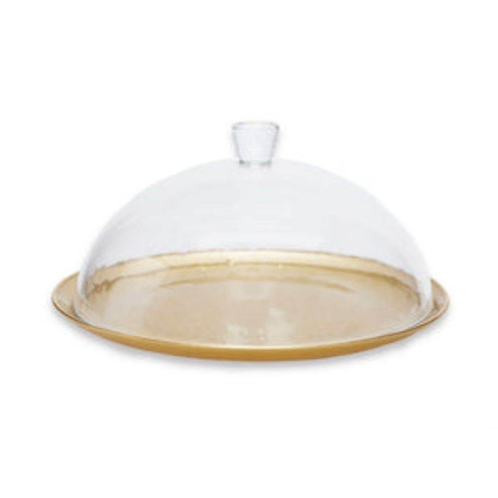 Gold Cake Plate with Glass Dome - 12"D