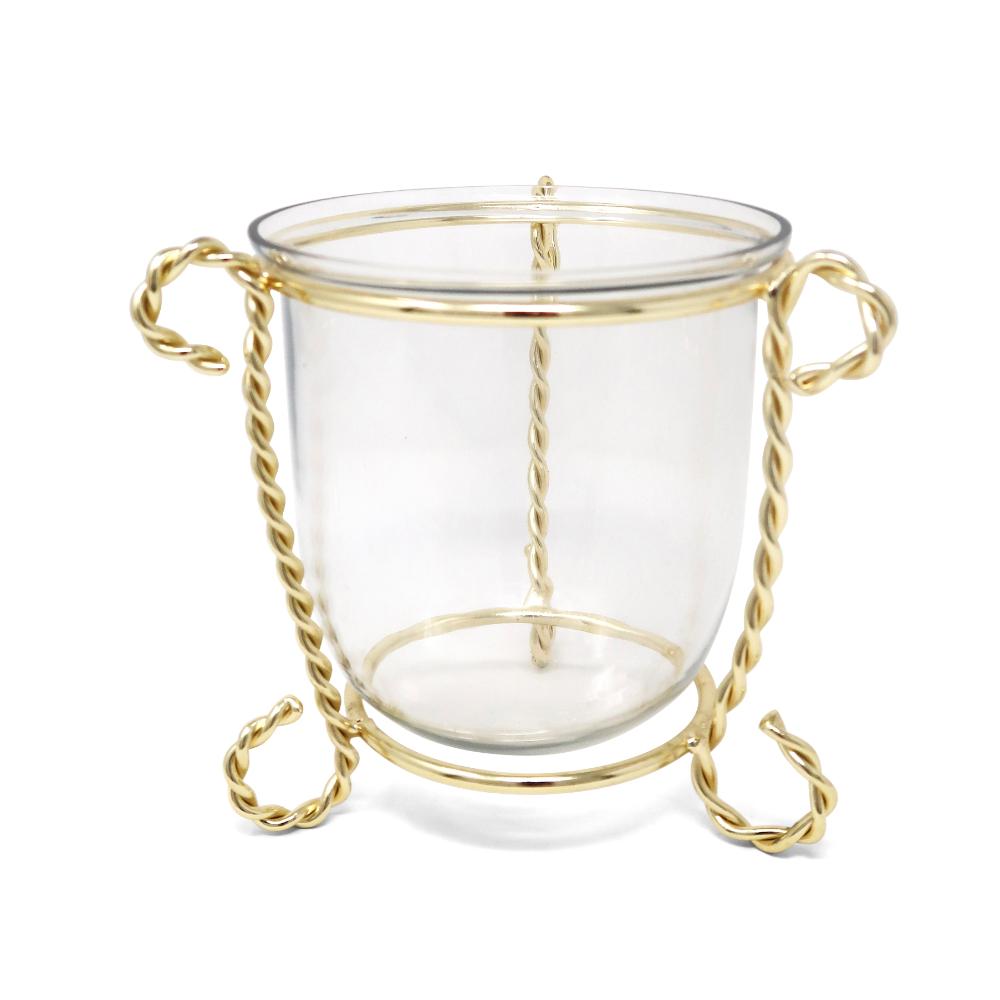 Glass Candle Holder on Gold Brass Stand, 4"