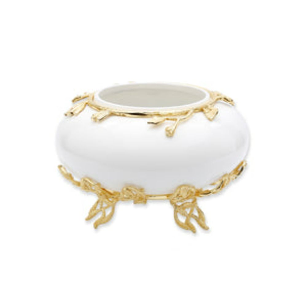 White Glass Bowl with Gold Detail - 10"D x 6"H