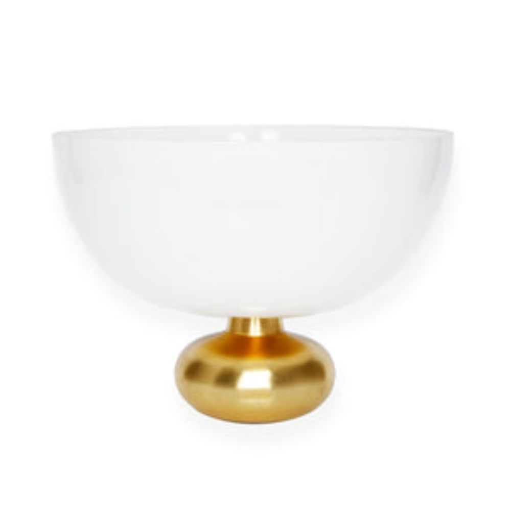 10" White Glass Bowl with Gold Base