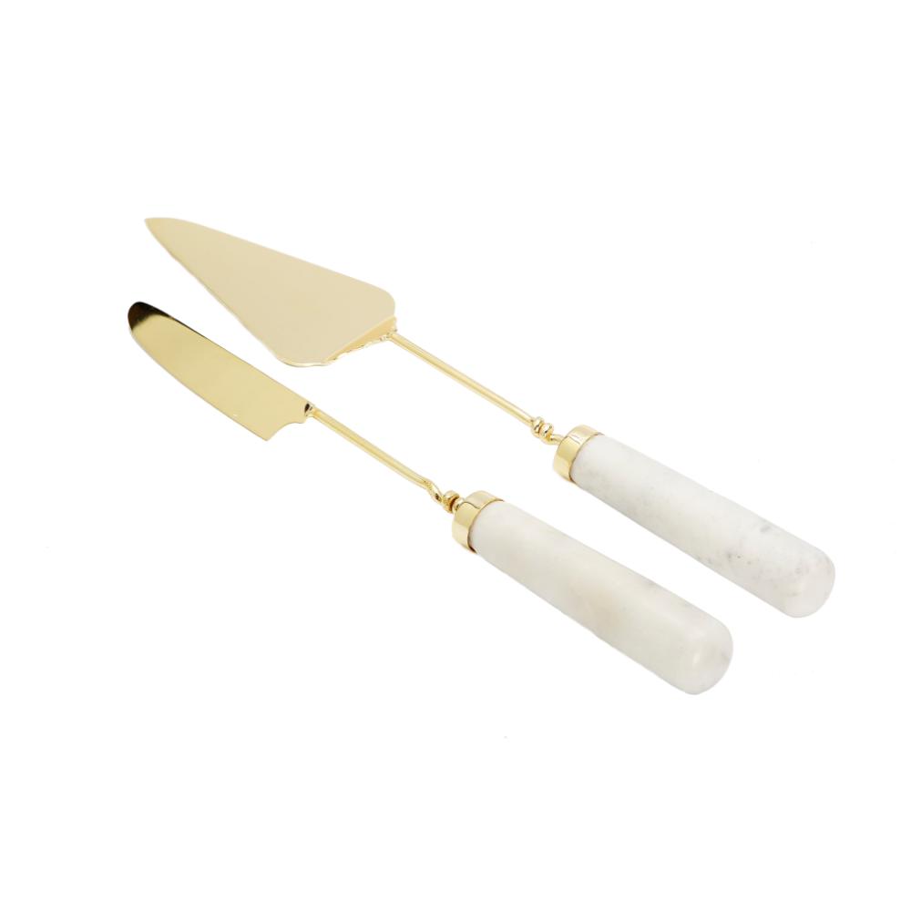 Gold Cake Servers with Marble Handles