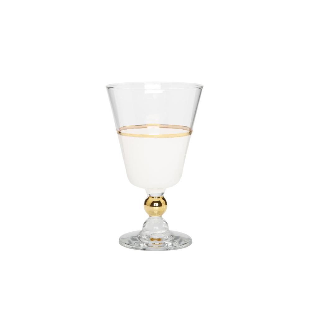 Set of 6 White Water Glasses with Gold Trim and Clear Stem