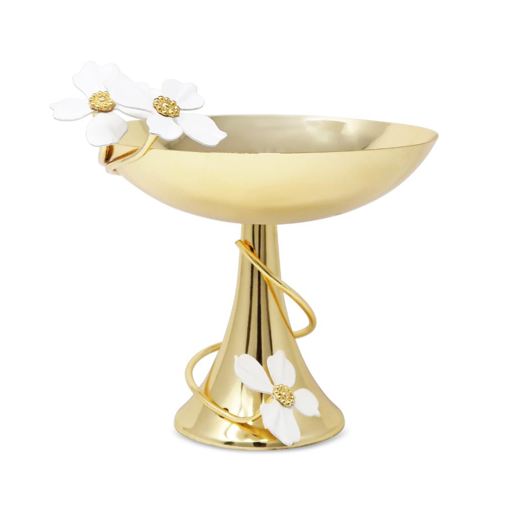 Gold Cake Stand with Jewel Flower Design, 7"D