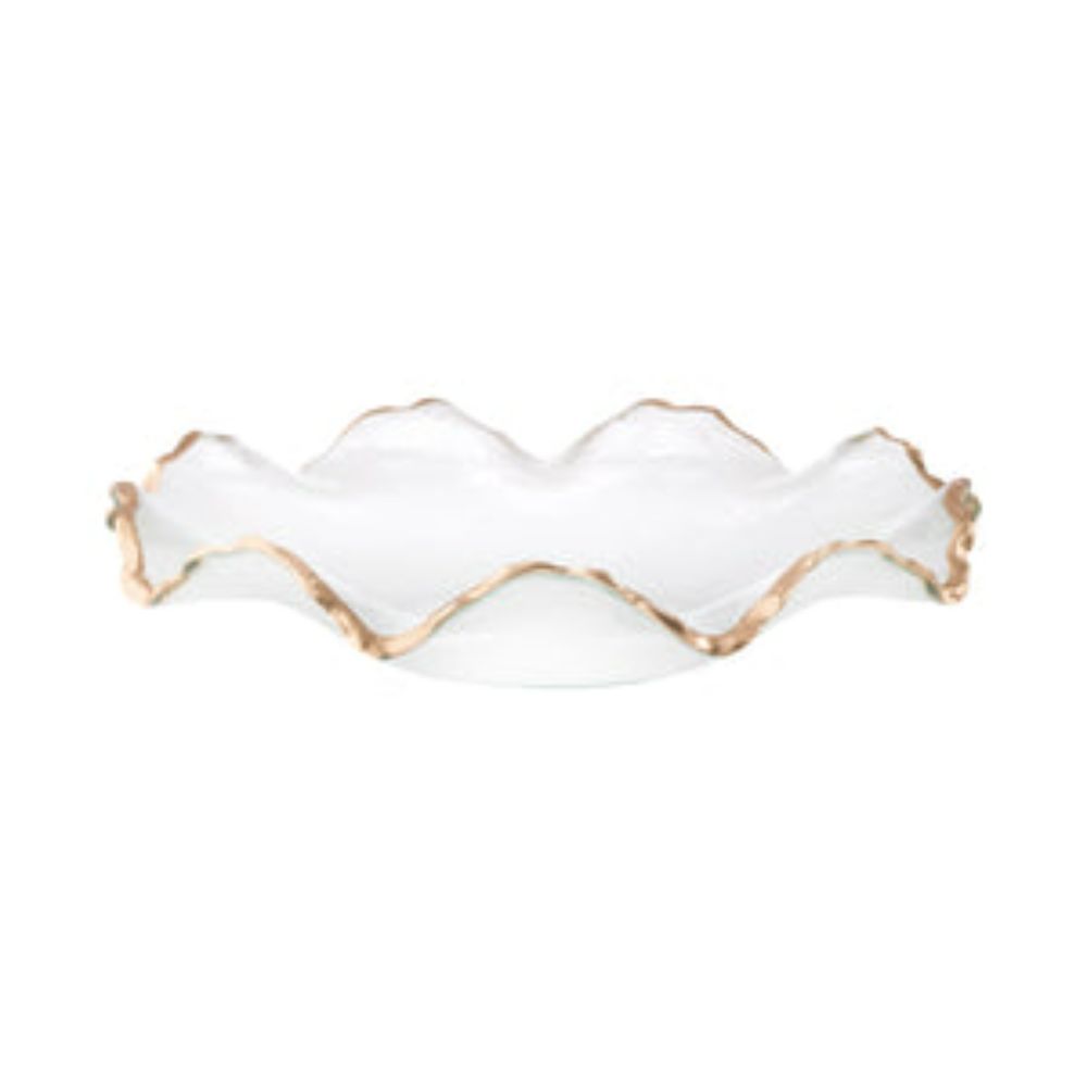 Glass Ruffle Bowl with Gold Edge 12"D 2.75"H
