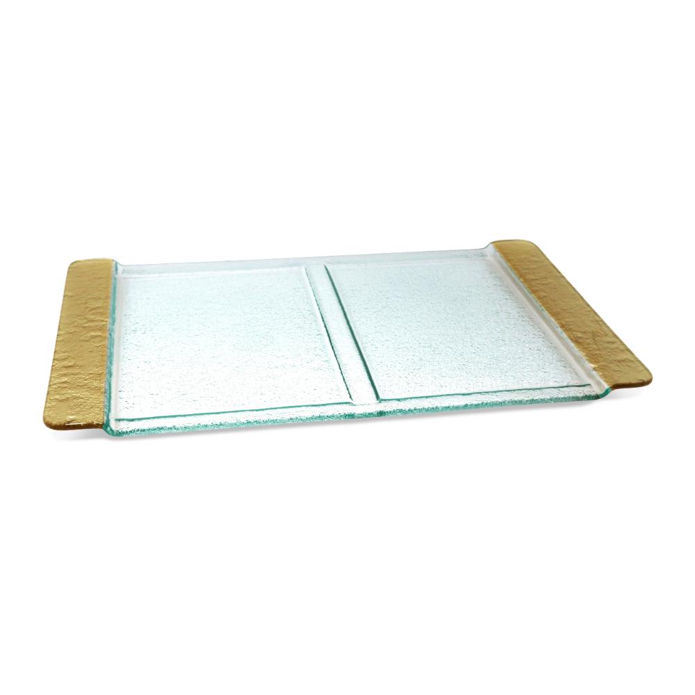 Glass 2 Sectional Tray with Gold Handles - 20.75"L