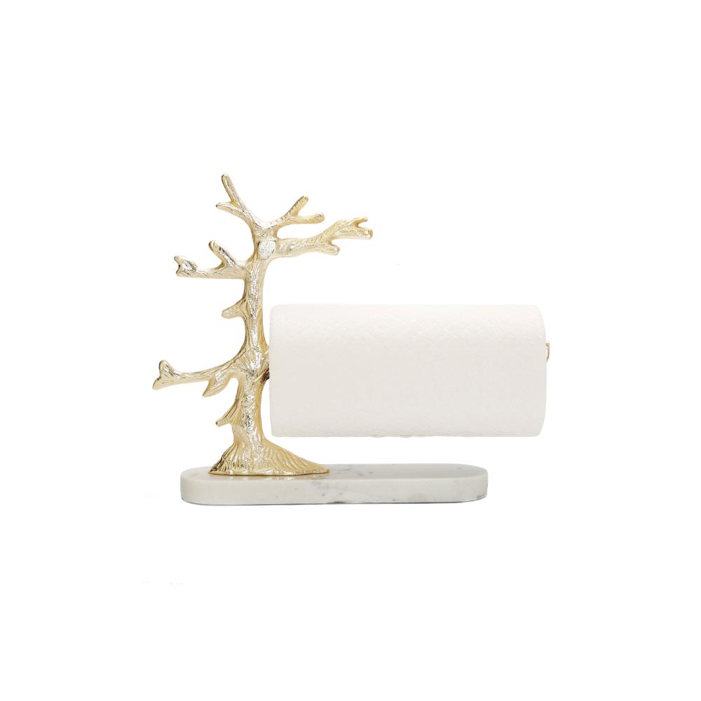 Gold Tree Design Paper Towel Holder On Marble Base
