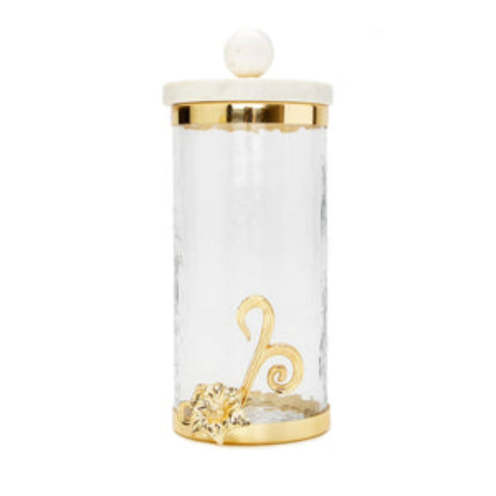 Large Glass Canister with Gold Design and Marble Lid