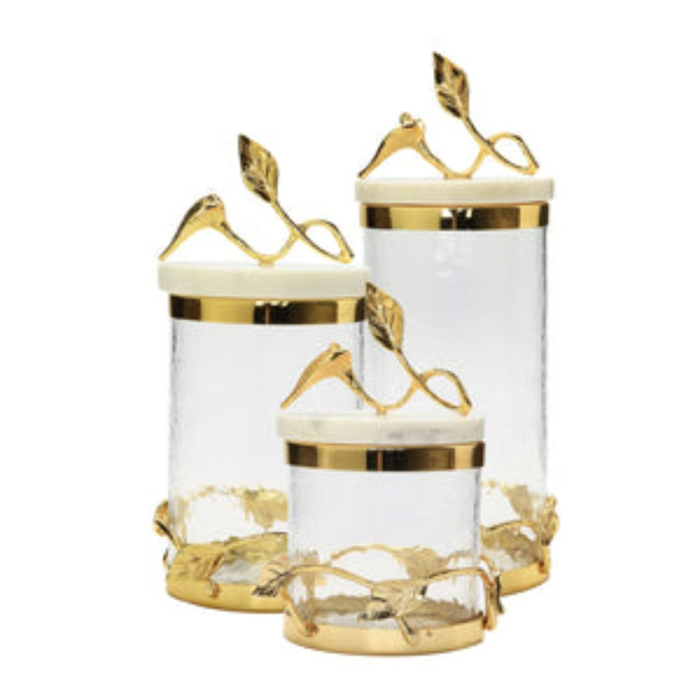 Glass Canister Gold Leaf Design and Marble Lid