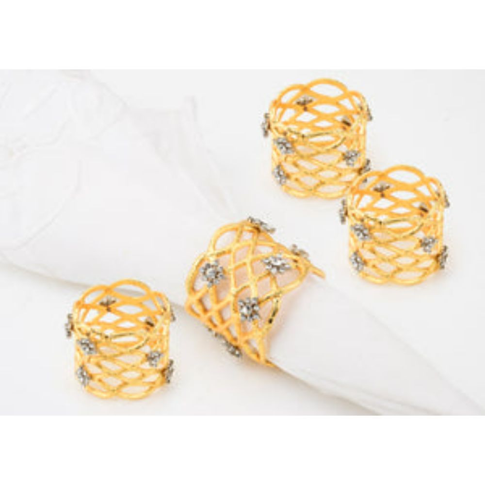 Set of 4 Gold Jeweled Napkin Rings