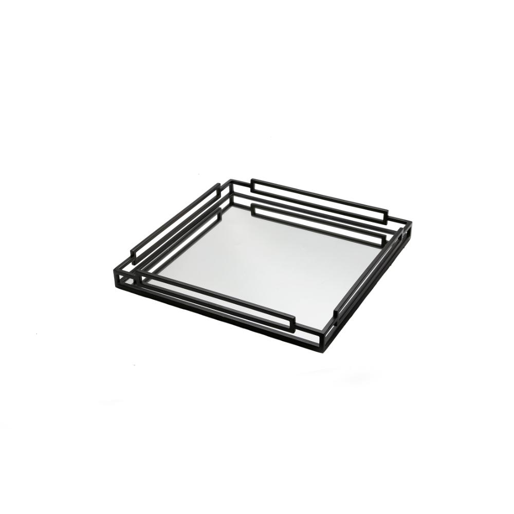 Black Tinted Square Mirror Tray - 15.75"L