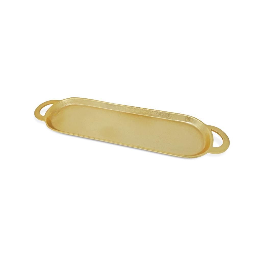 Gold Oblong Serving Tray with Flat Handles