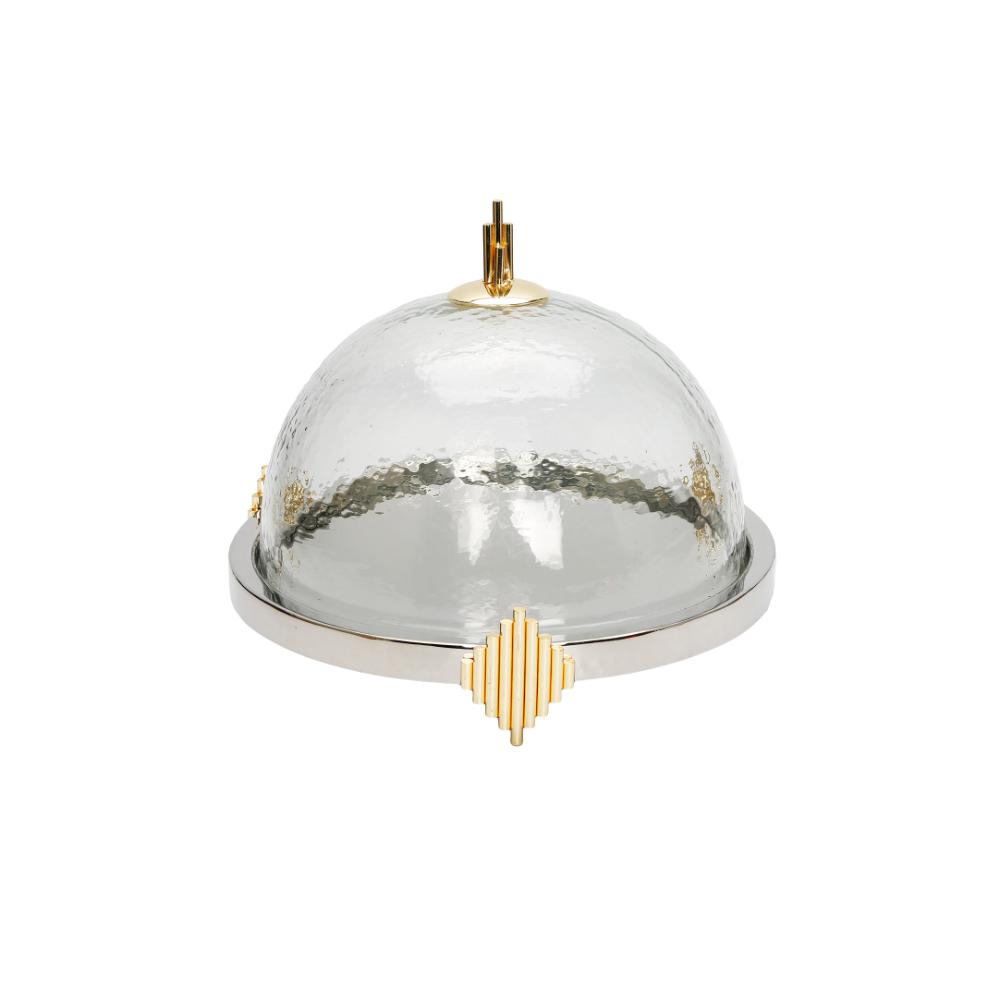 Cake Dome with Stainless Steel Base Gold Symmetrical Design