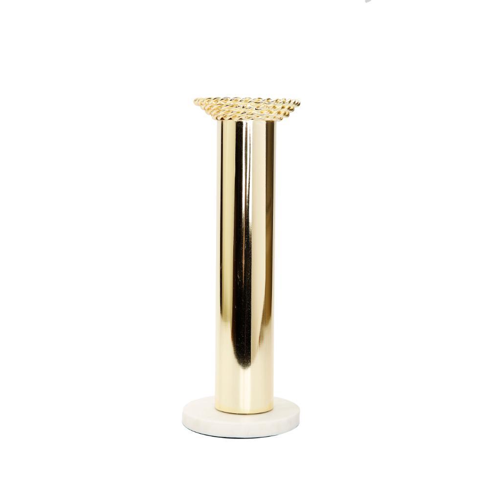 Gold Taper Candle Holder on Marble Base - 12.5"H