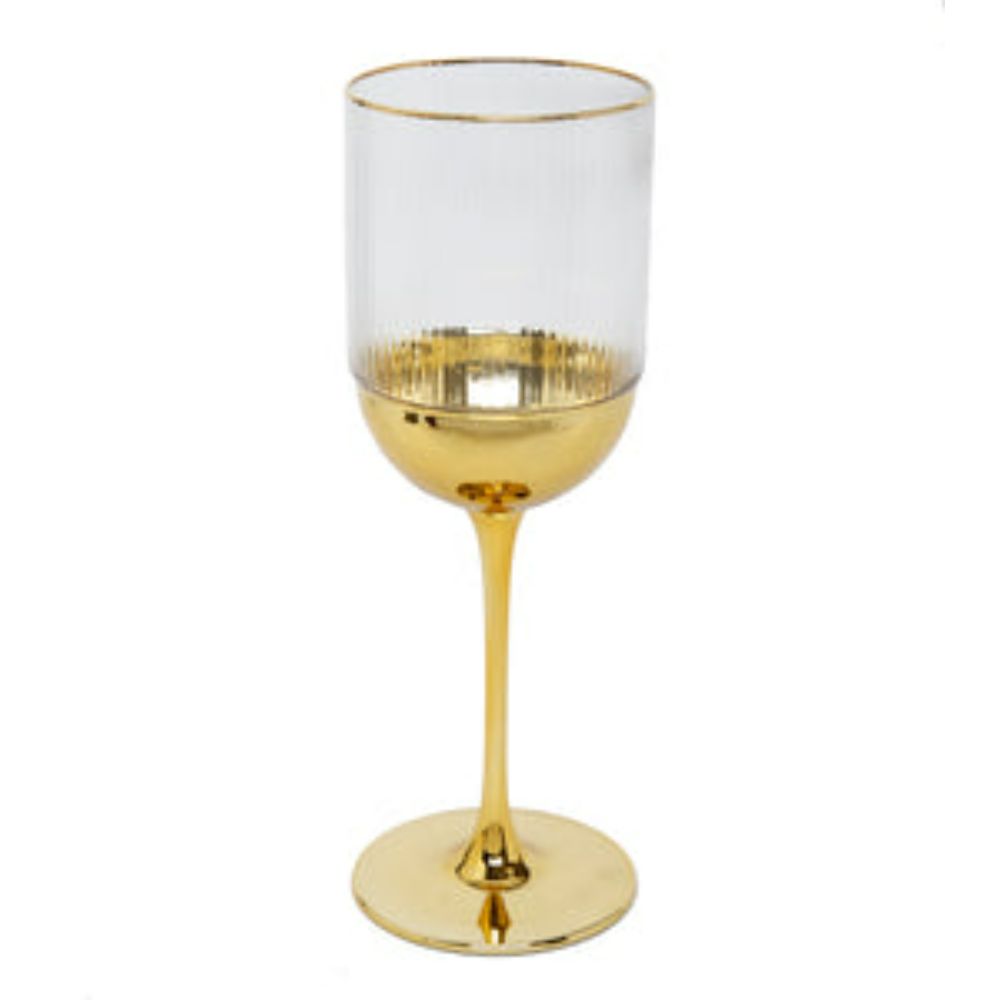Set of 6 Water Glasses with Gold Dipped Bottom - 3"D x 8.75"H