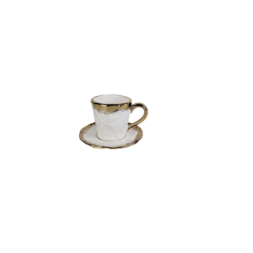 White Porcelain Coffee Set with Gold Edge, 7.5 oz