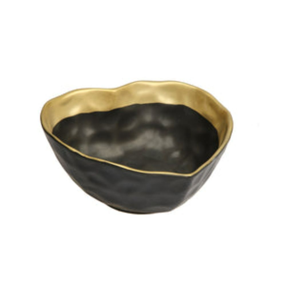 Black Porcelain Heart Shaped Bowl with Gold Rim