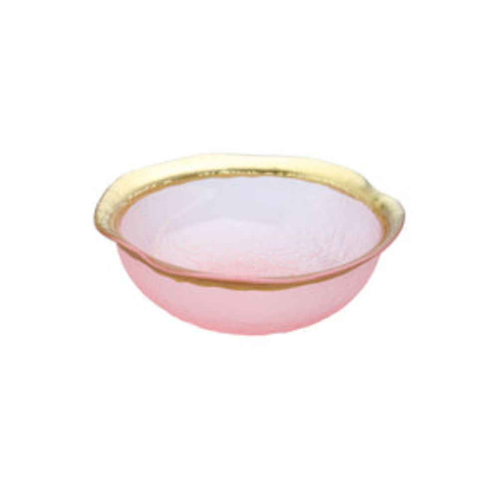 Blush Textured Dessert Bowl with Gold Border