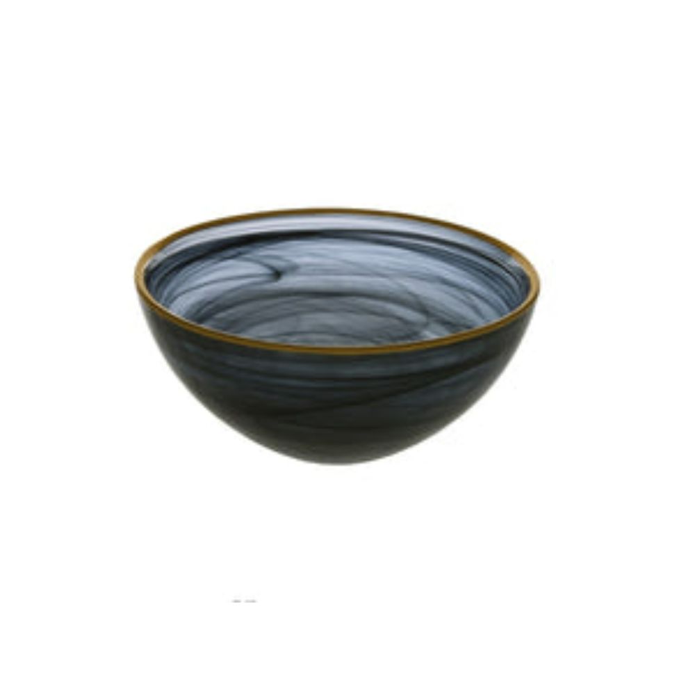 Black Alabaster Bowl With Gold Rim - 6.25"D