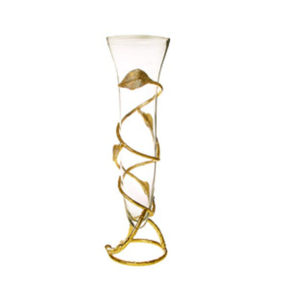 Glass Vase With Gold Leaf Design Base