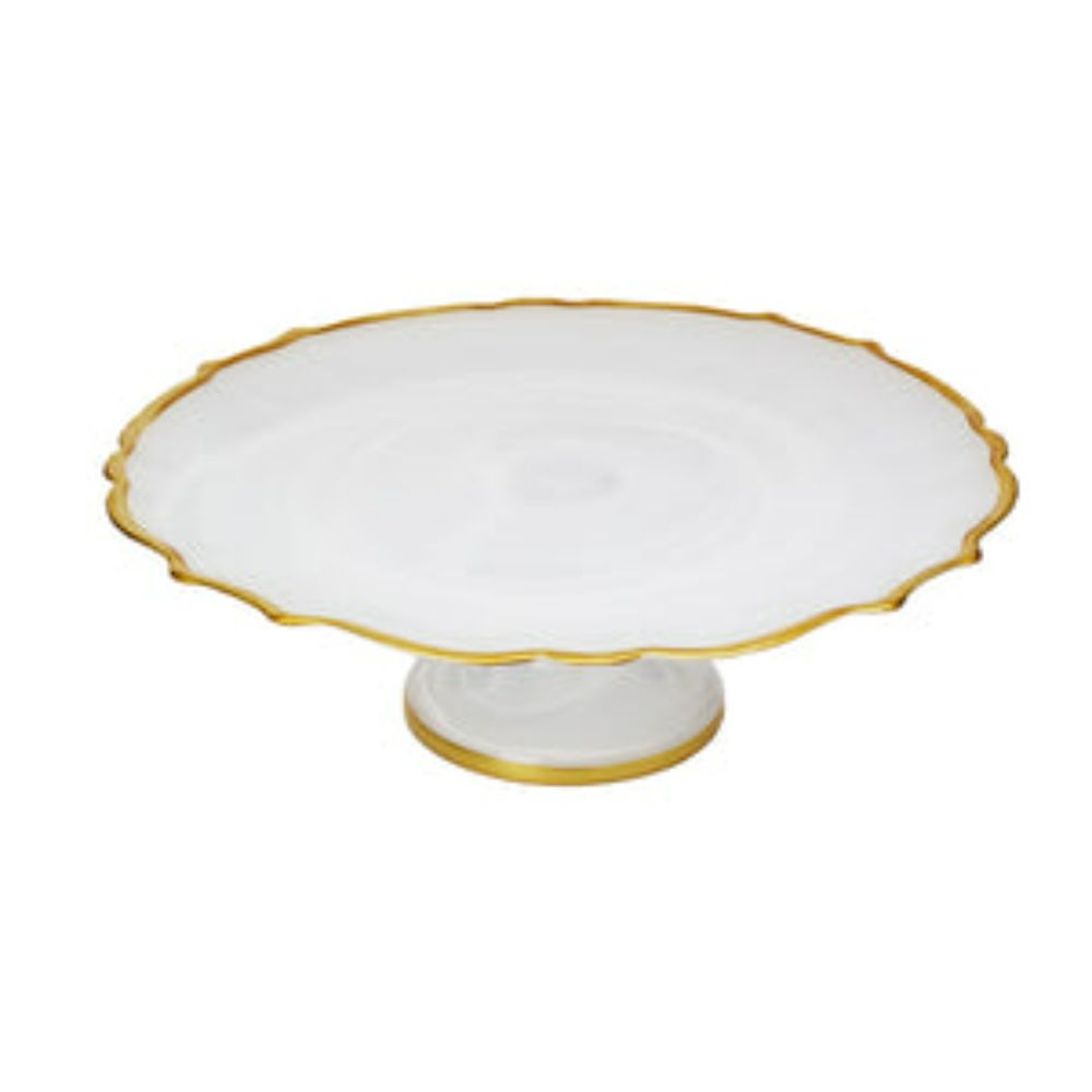 White Alabaster Cake stand with Gold Trim
