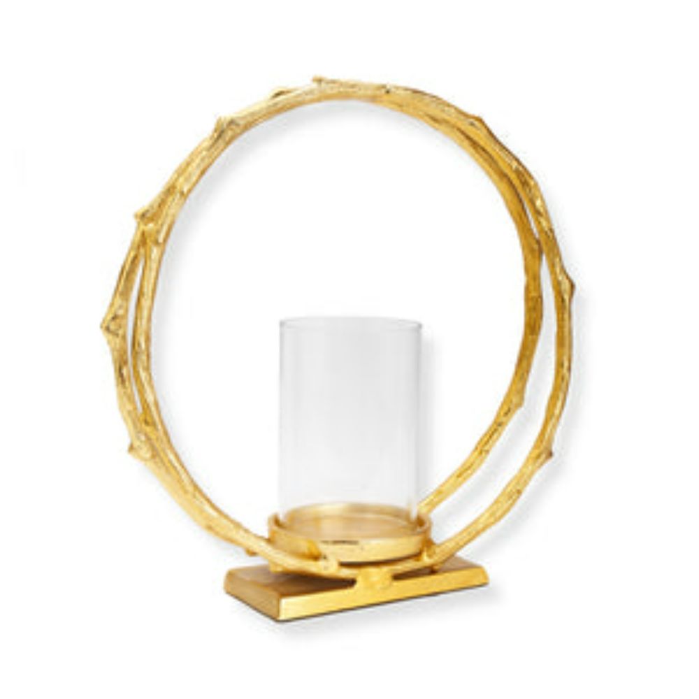 Gold Circle Hurricane Candle Holder Small