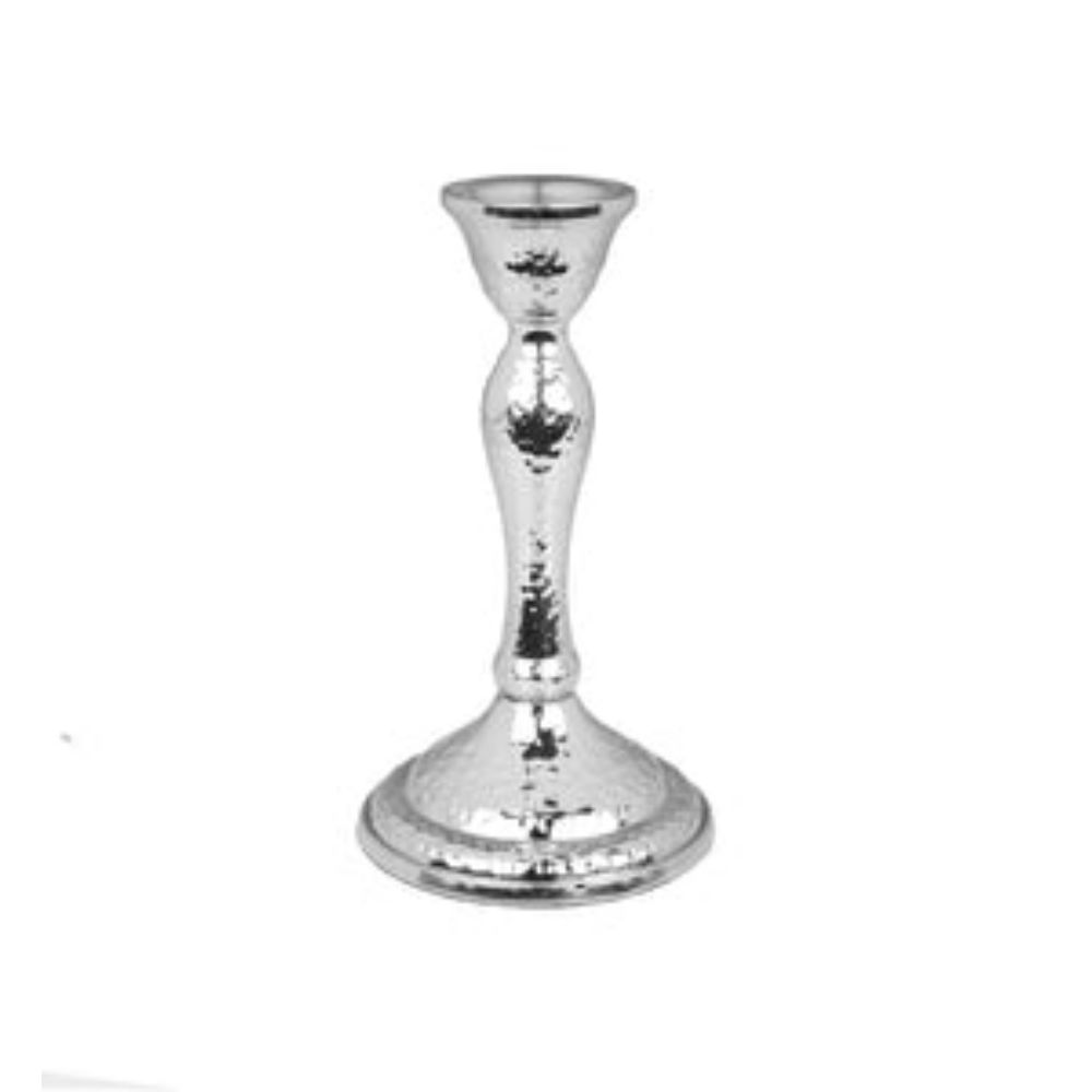 Nickel Candlestick with Hammered Design- 6.5"H