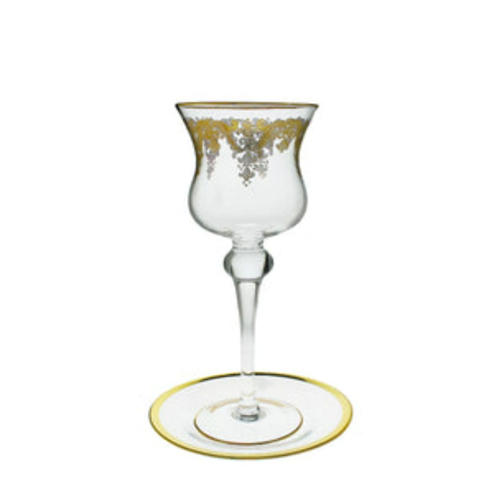 Glass Candle Holder Centerpiece with 24K Gold Artwork