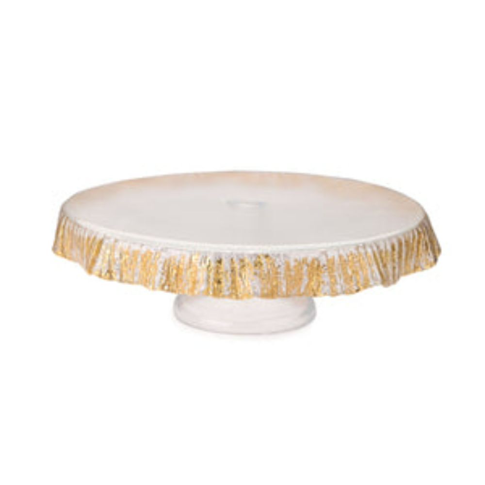 12" Scalloped Cake Stand with Gold