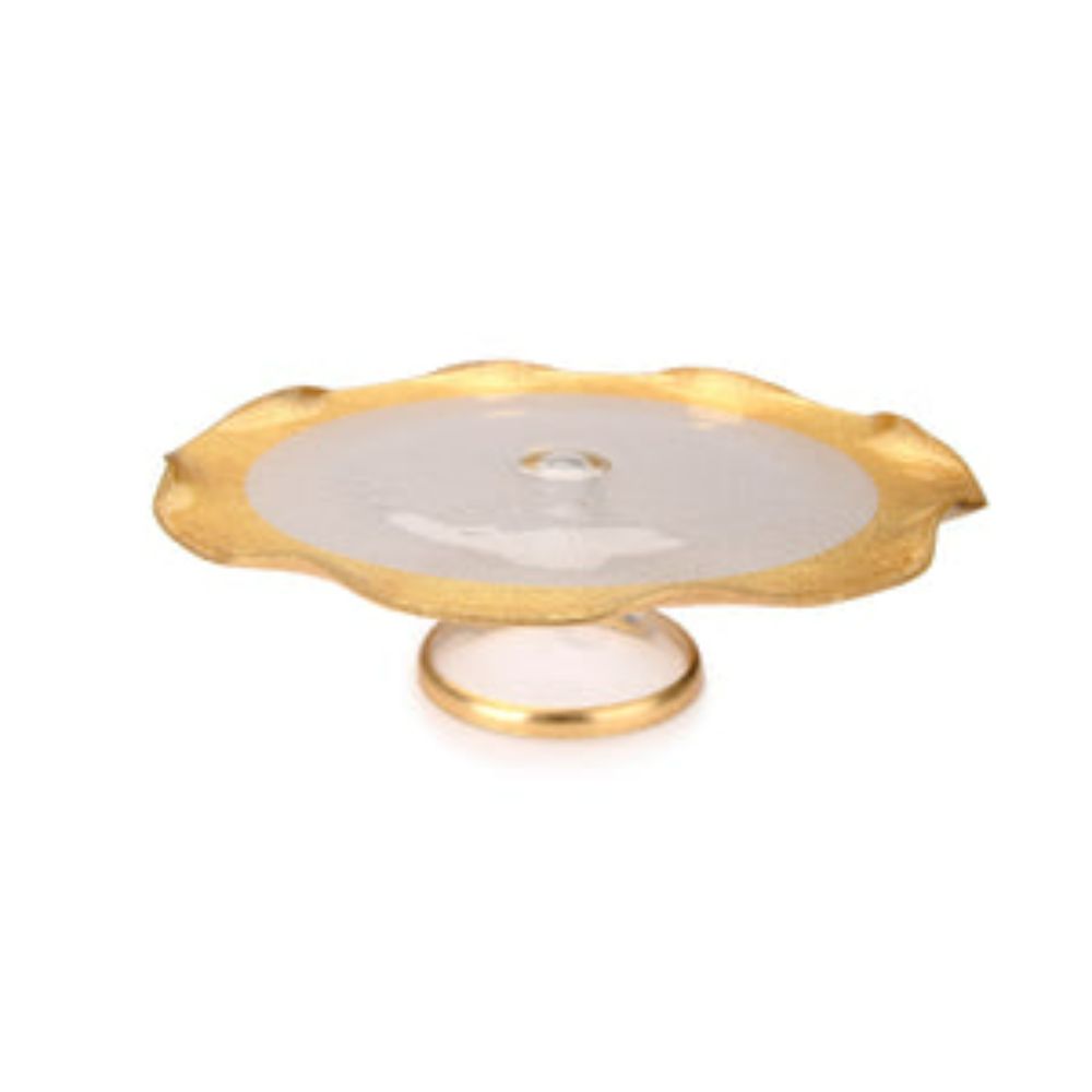 12" Cake Stand with Gold Wavy Decoration