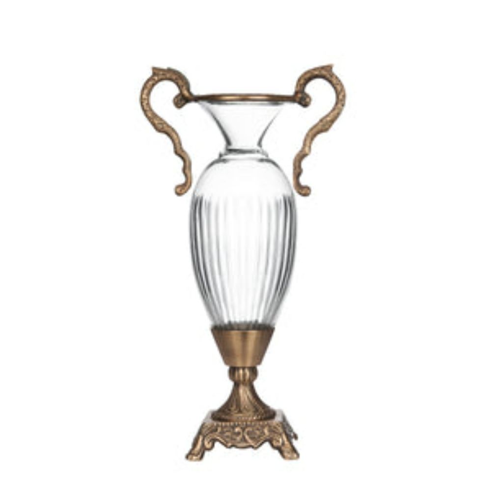 14" Glass Brass Vase