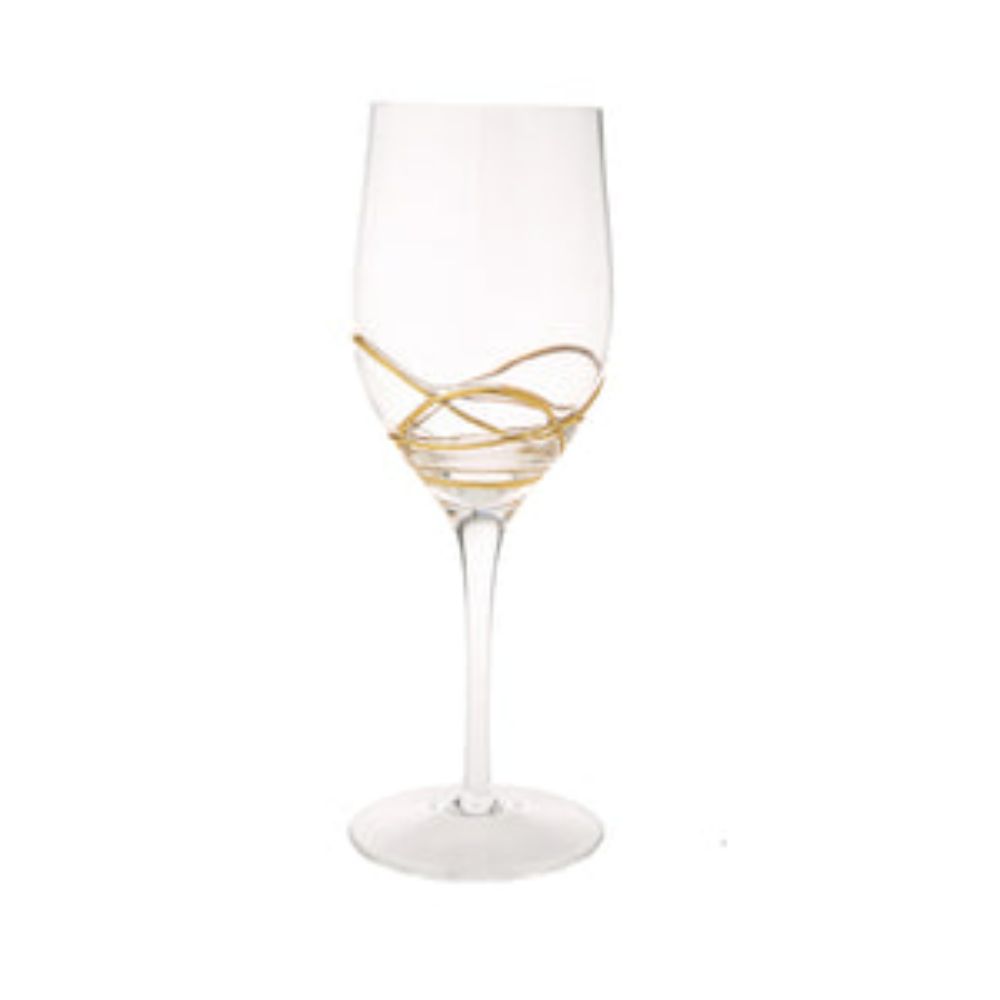 Set of 6 Wine Glasses with 14K Gold Swirl Gold Design