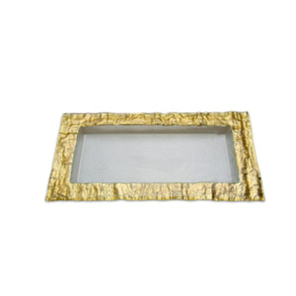 Medium Rectangular Glass Tray with Gold Embossed Border