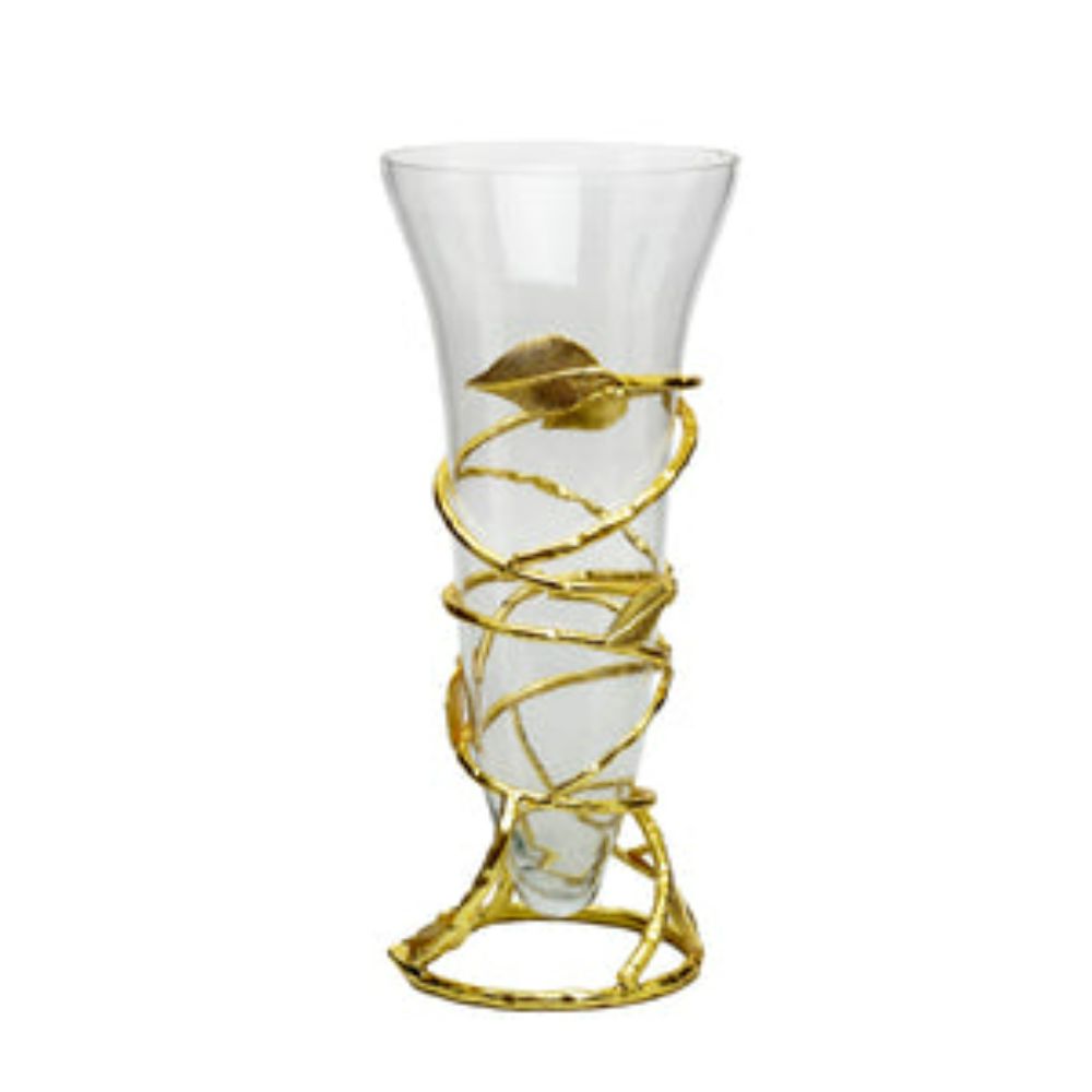 Clear Glass Vase with Removable Gold Leaf Base