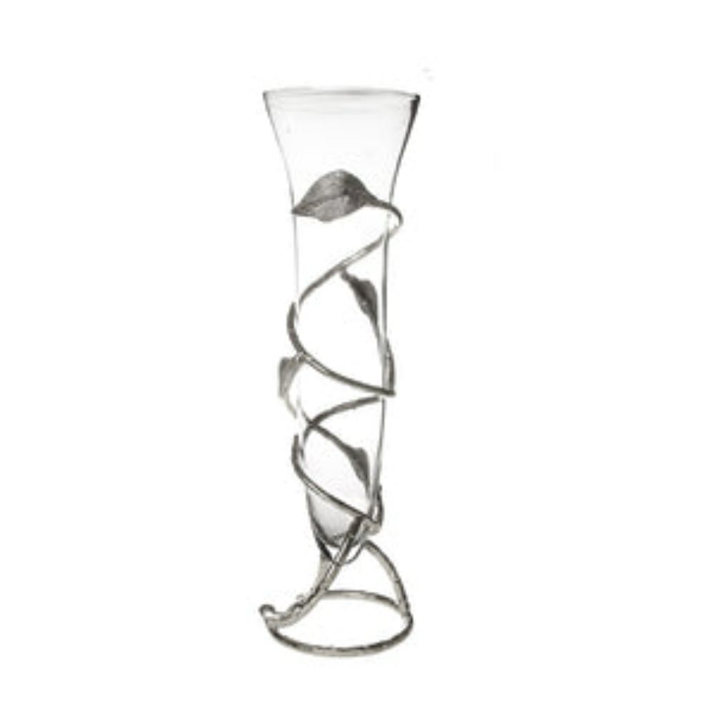Glass Vase With Removable Nickel Leaf Design Base