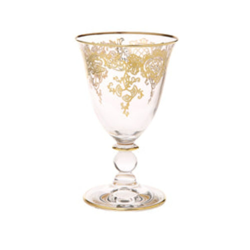 Set of 6 Wine Glasses Rich 24K Gold Design,8 oz