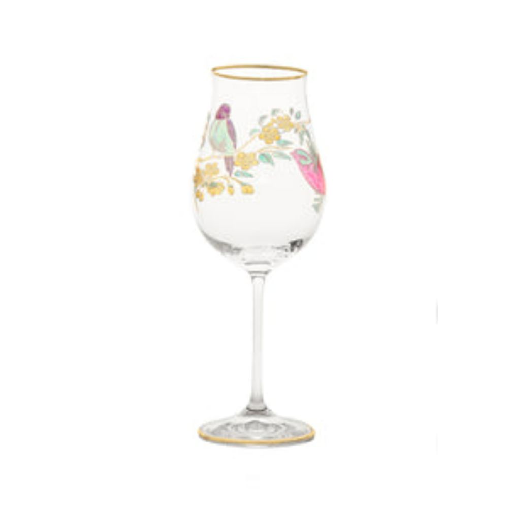 Set of 6 Wine Glasses with Painted Bird