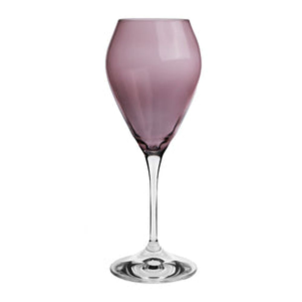 3"D Set of 6 Purple V Shaped Wine Glasses with Clear Stem