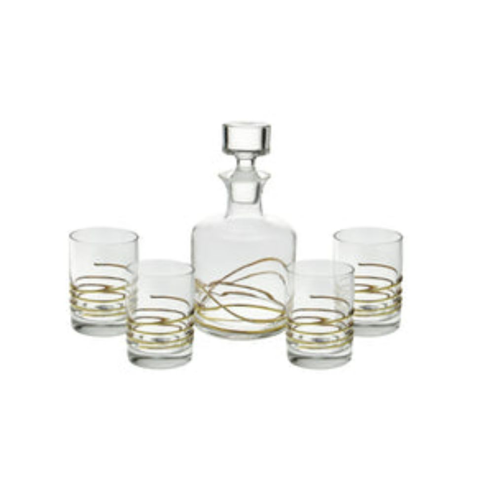 Set of 5 Liquor Set with Gold Swirl Design