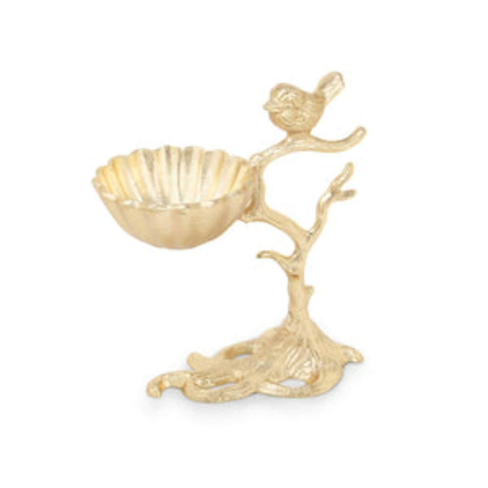 7"D Gold Centerpiece Bowl on Branch Base with Bird