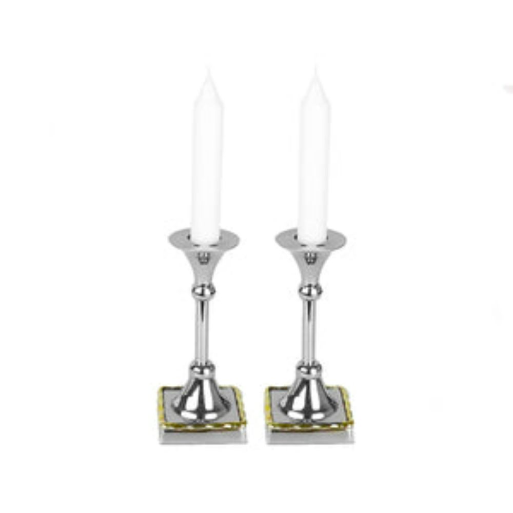 Set of 2 Candle holders with Brass Border-5.5"H