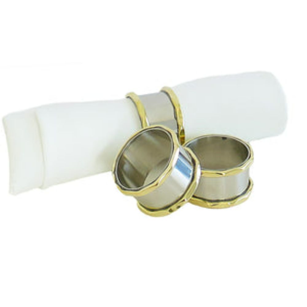 Set of 4 Stainless Steel Napkin Holders with Gold Border