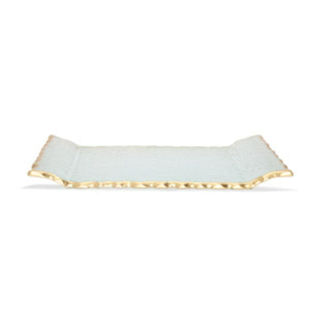Glass Oblong Tray with Gold Edge 11"L 6.5"W
