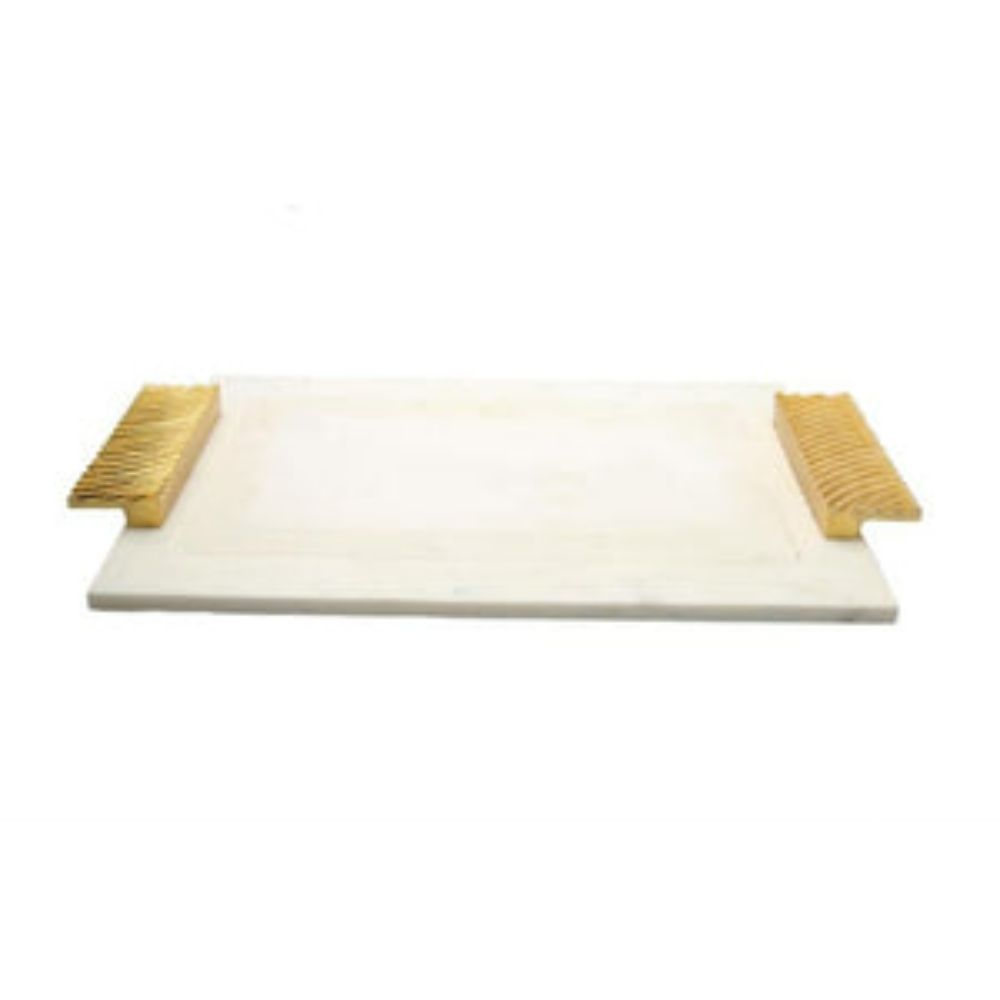 16" Gold Marble Challah Tray with Decorative