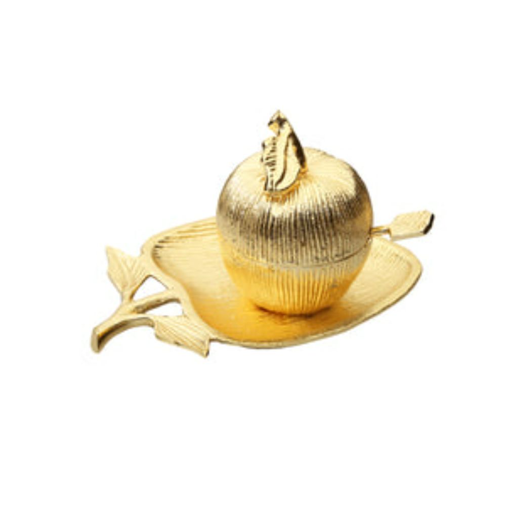 Gold Apple Shaped Dish with Removable Honey Jar